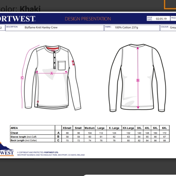 Portwest 4XL Henley top - Picture 8 of 12